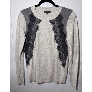 J Crew Grey Lace Inset Crewneck Sweater Womens‎ Size Small Wool Blend
